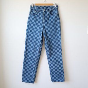 Checker Print High Rise Button Fly H&M Blue Jeans